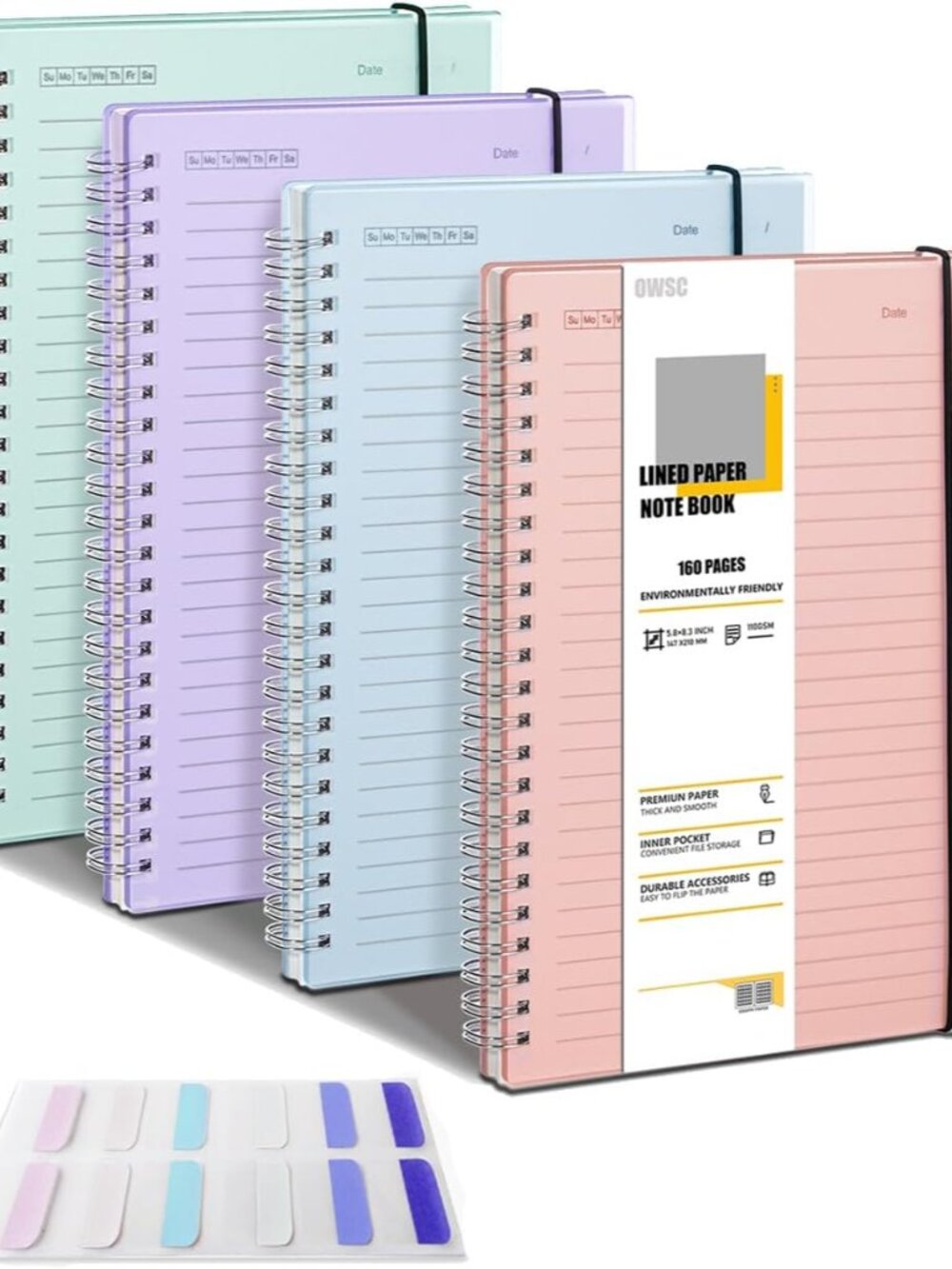4 Pack Lined Spiral Notebook, 5.9 x 8.3 Inches Notebooks for Work, School and Jo